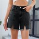 thumbnail image 4 of Pantalones cortos de mezclilla con abertura frontal for mujer, pantalones cortos casuales de verano con flecos y dobladillo crudo de talle alto, 4 of 7