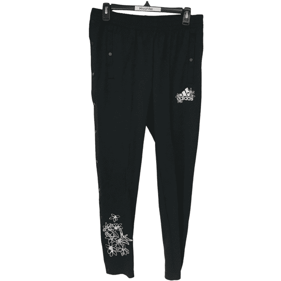 adidas Womens Black Multi Sport Graphic Snap Buttons Jogger Pants Size S $65
