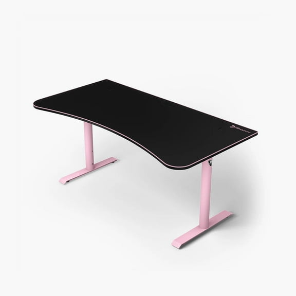Arozzi Arena Ultrawide Curved Gaming and Office Desk with Full Surface Water Resistant Desk Mat Custom Monitor Mount Cable Management Cut Outs Under The Desk Cable Management Netting - Pink Black