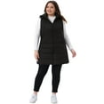 thumbnail image 3 of DARING DIVA Women's Plus Size Long Hooded Zip Up Puffer Vest 1X Black, 3 of 6
