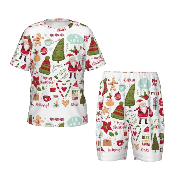 Balery Snowflakes Santa Claus Conjunto de Pijama Infantil de Manga Corta con Estampado – Ropa de Dormir de Algodón Suave-Medium