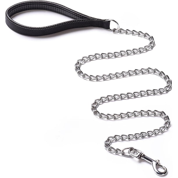 Correa para perro de alta resistencia, correa de metal antimordeduras para perros con mango de cuero de PU, cuerda de tracción para mascotas para cachorros, perros pequeños, medianos y grand