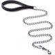 thumbnail image 1 of Correa para perro de alta resistencia, correa de metal antimordeduras para perros con mango de cuero de PU, cuerda de tracción para mascotas para cachorros, perros pequeños, medianos y grand, 1 of 5