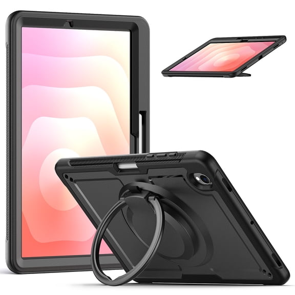 FJLBDE Case for Samsung Galaxy Tab S10 Lite 10.9-Inch 2025 with 360 Rotating Stand, Shoulder Strap, Heavy Duty Shockproof Cover, Black