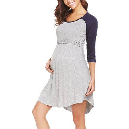 Maternity Sleepwear Gown Women's Maternity Dress Short Sleeve Nursing Nightgown for Breastfeeding Nightshirt Nightdress Pregnancy Soft Cotton Sleepwear Pajamas ()