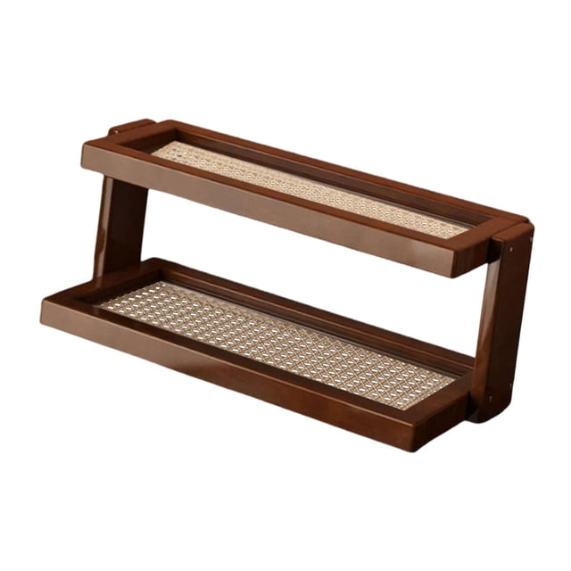 Organizador de escritorio con estantes, portavasos, estante de almacenamiento de madera retro ratán PP 42x14x17cm