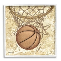 Stupell Industries Rustic Basketball in Hoop Sports Painting White Framed Art Print Wall Art, 12 x 12
