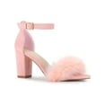 thumbnail image 1 of BLISSFUL STEP Edition Women's Faux Fur Ankle Strap Block Heel Open Toe Sandals Pink 8, 1 of 8