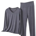 thumbnail image 5 of Antinious Women Plus Size Pajamas Set Long Sleeve Loose Undershirts and Sleepwear Elastic Waist Long Pants Outfits, 5 of 5