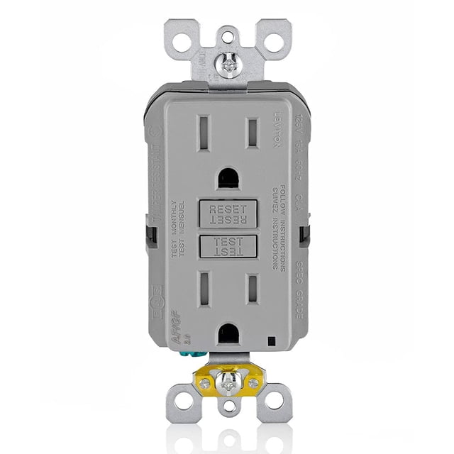 Outlet Leviton AFCI/GFCI 15A de doble función, autotest, gris