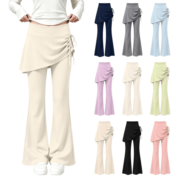 ersvoioy Flare Leggings for Girls Size 10 Kids Elastic High Waisted Flare Skirted Leggings Solid Stretchy Fake Two Piece Bell Bottom Yoga Pants for Dance School