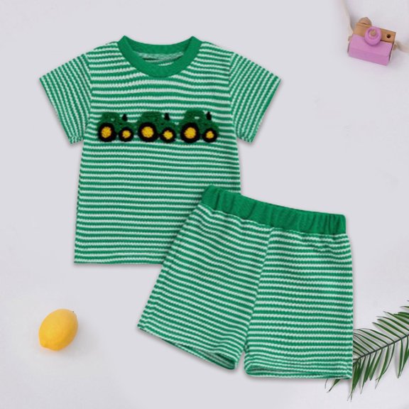 Infant Boys Summer 2-Piece Outfit Short Sleeve Crew Neck Tops and Shorts Casual Clothes Sets Size 6-12 Months ,Green
