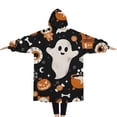 thumbnail image 2 of Oversized Wearable Blanket Hoodie,Halloween Ghosts and Spooky Elements Sherpa Blanket Hoodie with Super Pockets,Super Warm Fuzzy Pullover for Women & Men, 2 of 6