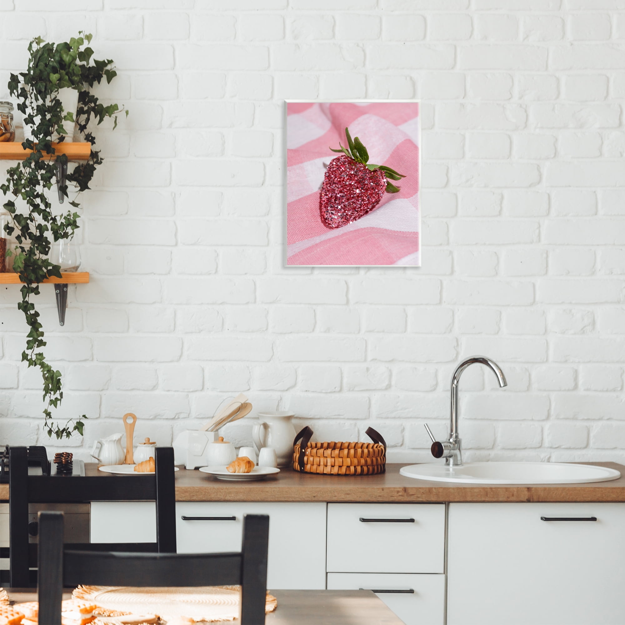 Stupell Industries Glimmer Strawberry on Pink Wall Plaque Art, design by LISH Creative