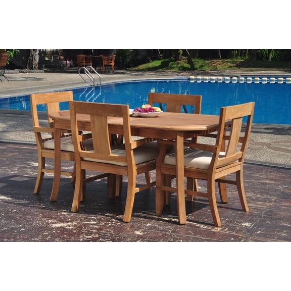 Grade-A Teak Dining Set: 4 Seater 5 Pc: 94" Double Extension Oval Table And 4 Osborne Arm Chairs Outdoor Patio WholesaleTeak #WMDSWVm