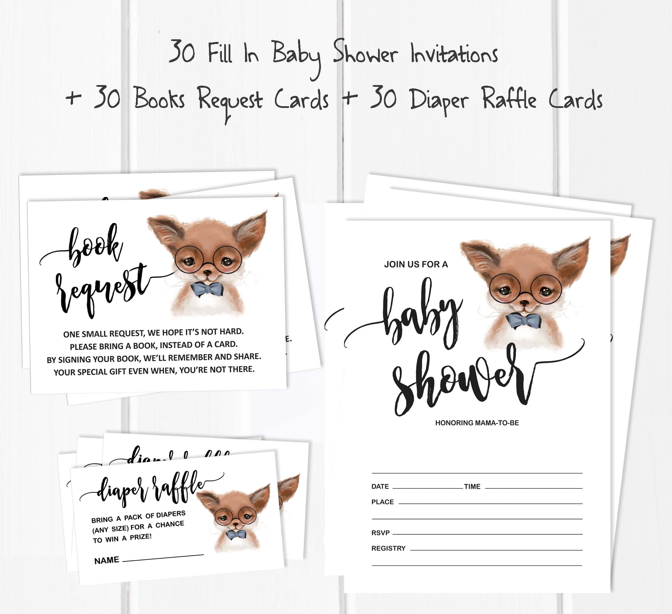 Inkdotpot Set Of 30Fox Baby Shower Invitations-Diaper Raffle Tickets And Baby Shower Book Request Cards Jungle Animals Invites Its A Boy Its A Girl