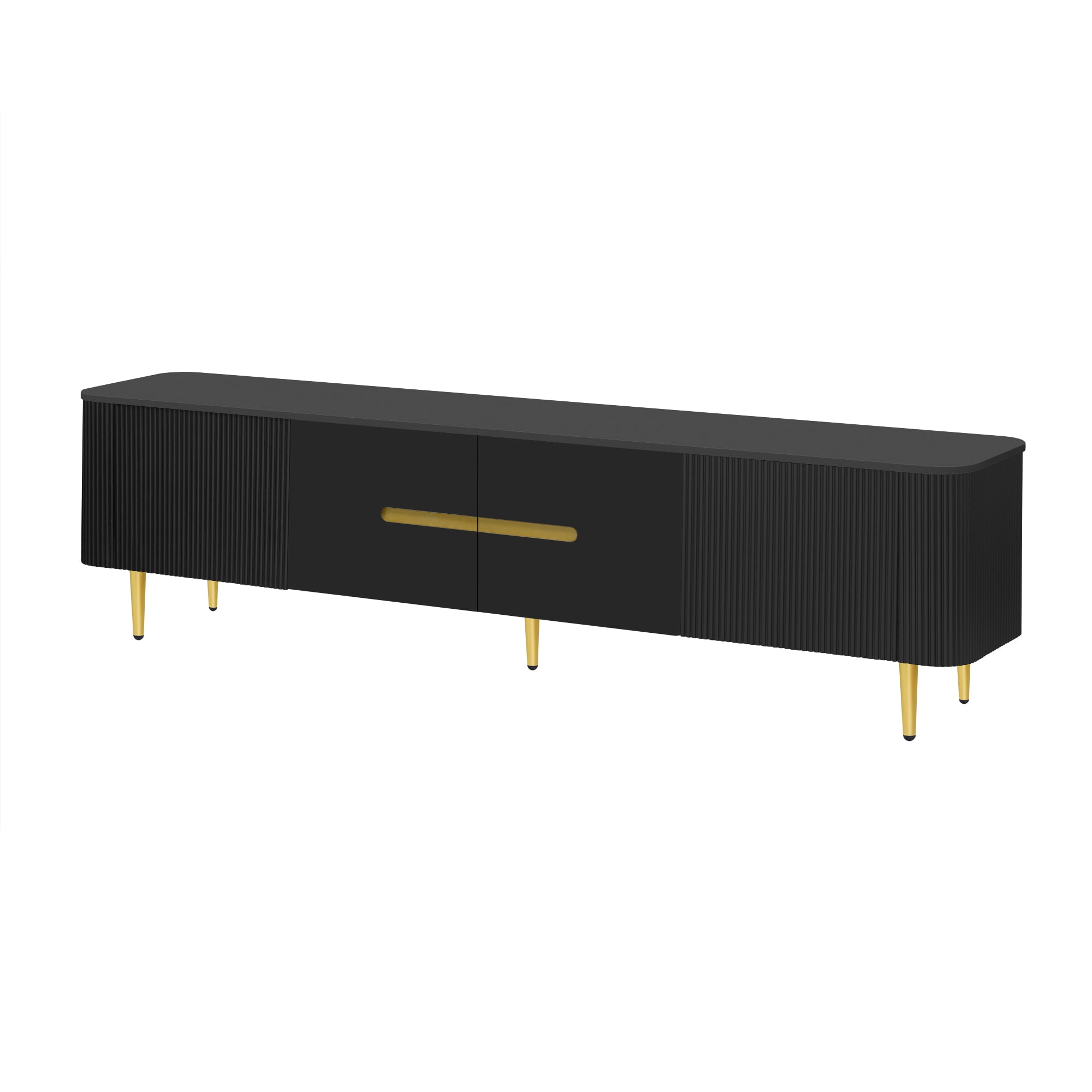 Euroco Modern Minimalist TV Stand with 4 Cabinets and Gold Metal Legs