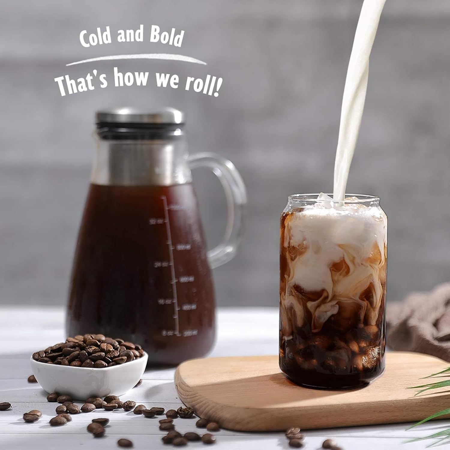 Cold Brew Iced Coffee Maker 51oz, Brewed Coffee Pitcher with Removable Double Mesh 304 Stainless Steel Filter, BPA-Free Glass Container and Tea Maker