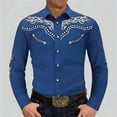 thumbnail image 2 of Men's Cowboy Shirts Western Embroidered Work Long Sleeve Button Up Comfortable Spring Fall Blue Shirts S-XXXL, 2 of 6