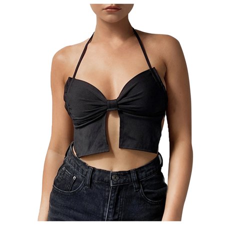 

BIZIZA Women Seamless Bra Halter Comfort Crop Top Bralette Sexy Black L