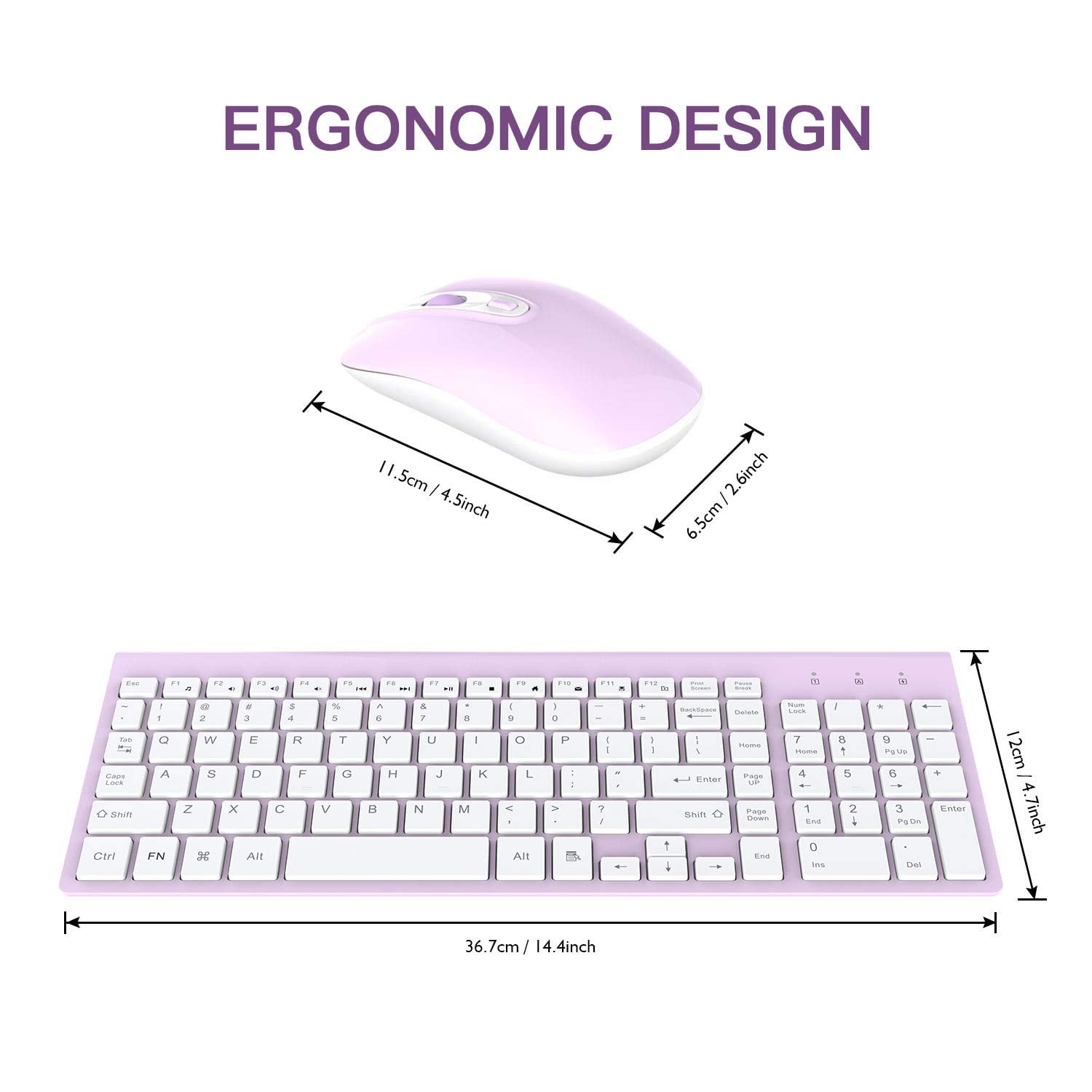 Wireless Keyboard and Mouse Combo, Cimetech Quiet Keyboard and Adjustable DPI Mouse Set, 2.4GHz USB Ultra Slim Silent Computer Keyboard and Mouse for Laptop, PC, Notebook, Desktop-Purple