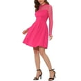 thumbnail image 4 of INSPIRE CHIC Women's Mesh See Through Heart Sheer Sleeve Skater Party Dress XL Hot Pink, 4 of 7