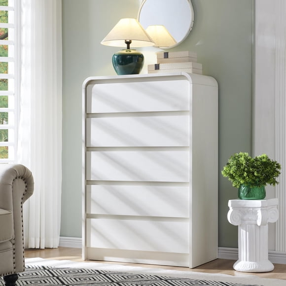 Cajonera, Cajonera para Recamara, Cómoda de 5 Cajones, Blanco Moderna Cómoda de Almacenamiento 30 Pulgada, Clóset Almacenamiento Blanco con 5 Cajones 75x40x114.5CM