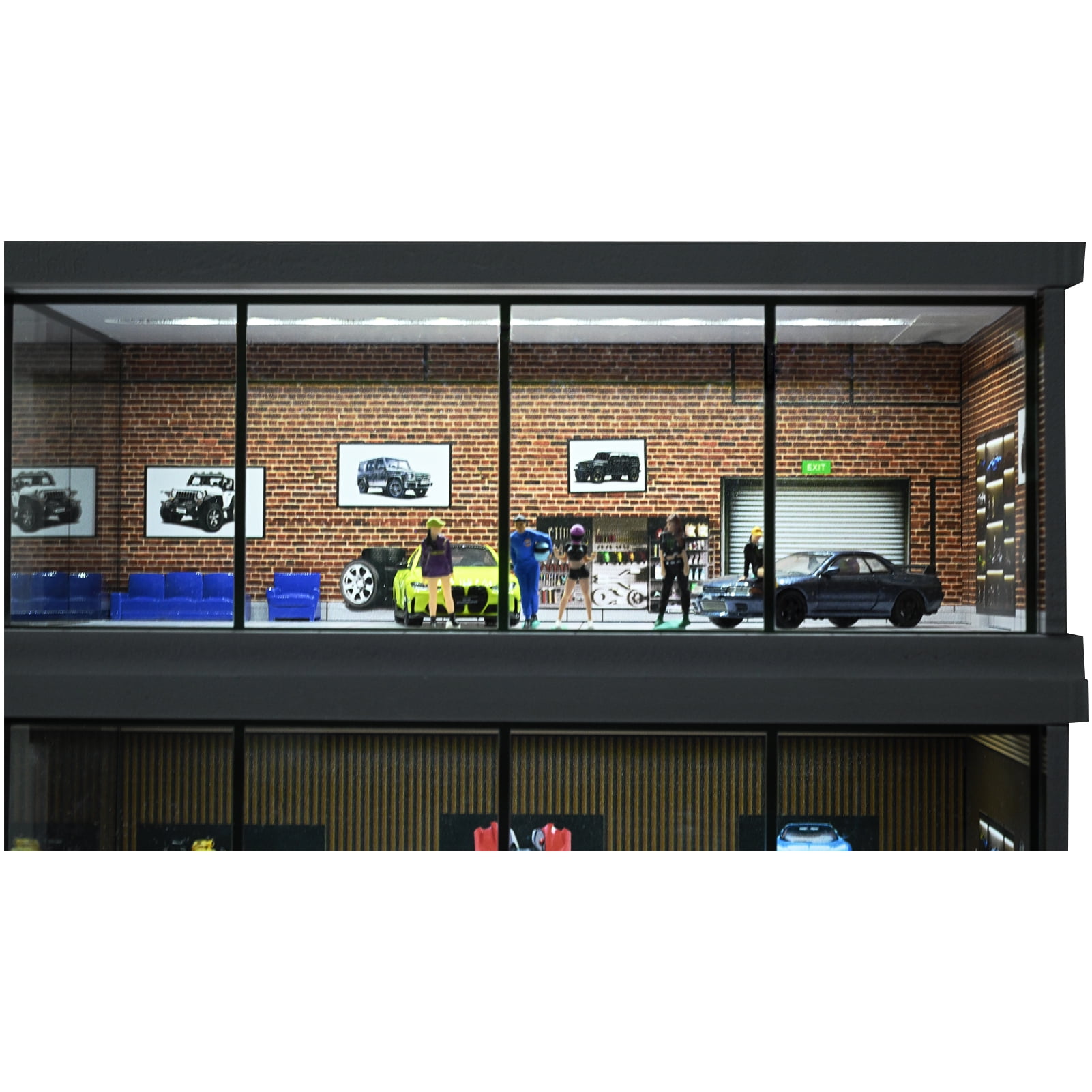 1/64 Scale Diorama Car Garage Display Case, Parking Lot Scene Model With LED Lighting, Adults, Men, Boys, Teens, Model Car Enthusiasts
