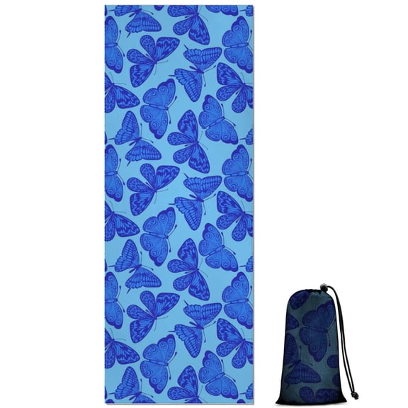 Blue Butterfly Blue Pattern Hot Yoga Mat Towel Non Slip for Hot Yoga - Quick-Drying Yoga Mat Cover with 4 Corner Pockets with Travel Bag - Hot Yoga Towel Non Slip Grip Moisture Wicking Sweat 70"x26"