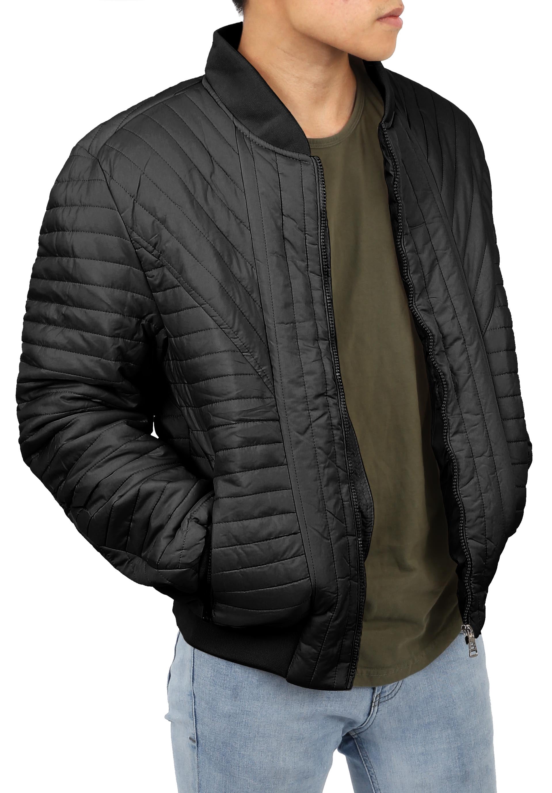 Ma Croix Mens Padded Jackets Quilted Puffer Faux PU Leather Biker Outerwear