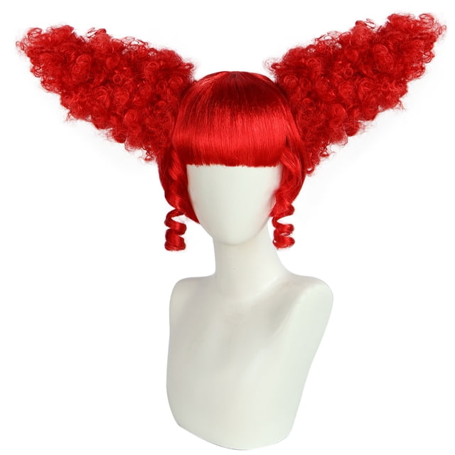 Peluca roja rizada con cuernos para cosplay, estilo payaso, anime, 25 cm