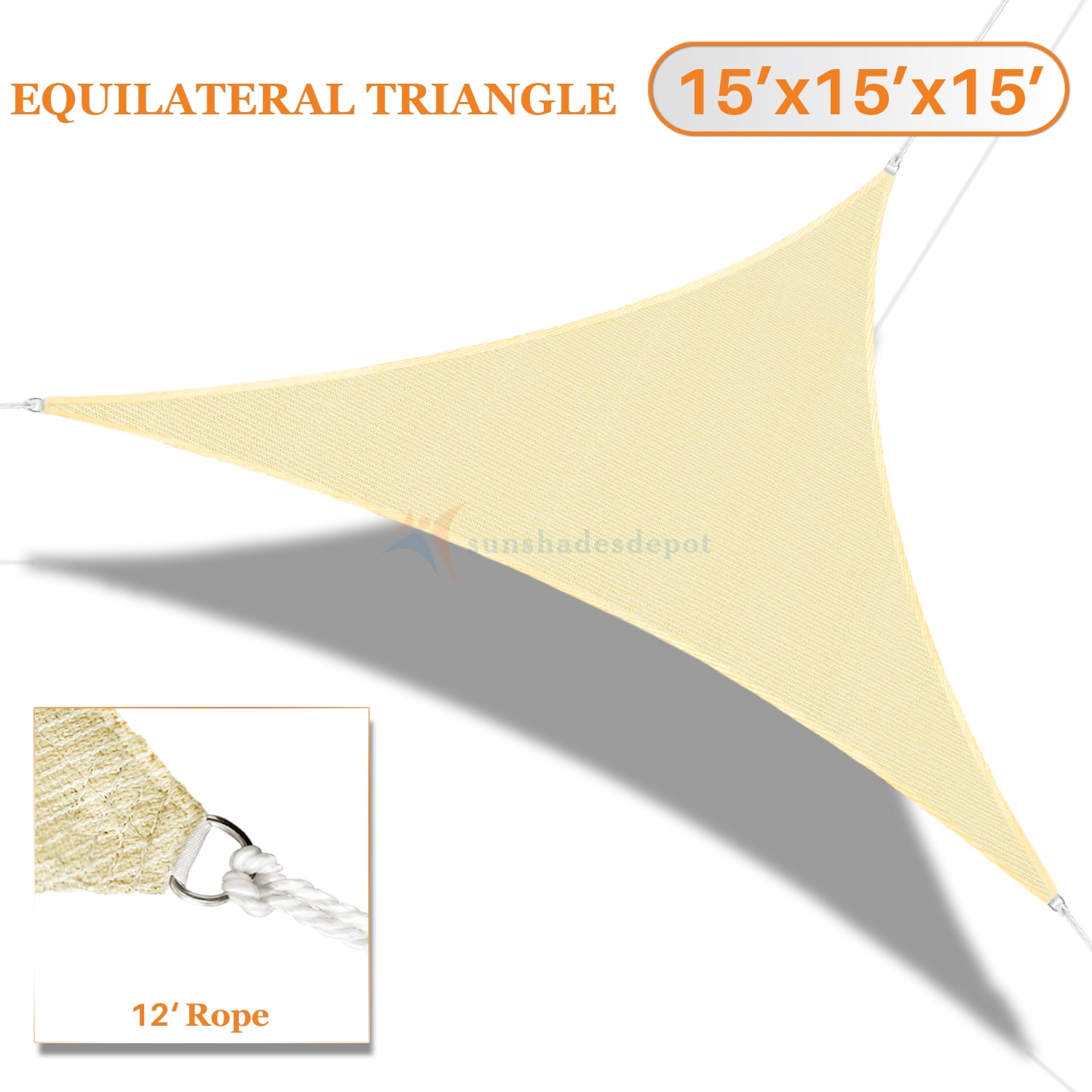 Sunshades Depot 15' x 15' x 15' Sun Shade Sail Equilateral Triangle ...