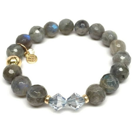 Julieta Jewelry Grey Labradorite Swarovski Crystal Paris 14kt Gold over Sterling Silver Stretch Bracelet