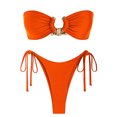 thumbnail image 3 of Women's 2 Piece Strapless Bandeau Bikini Set U-Wire Cheeky Bathing Suit Lace up Swimsuit Sets High Cut, 3 of 3