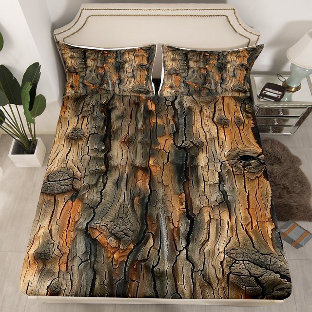 Erosebridal Brown Bark Fitted Sheet Set Twin, Botanical Tree Bedding Set, Lightweight, 2 Pieces (No Top Sheet)