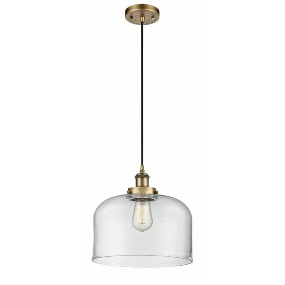 916-1P-BB-G72-L Innovations Lighting Bell - 1 Light Cord Hung Mini Pendant In Industrial Style-11.38 Inches Tall and 12 Inches Wide-Brushed Brass