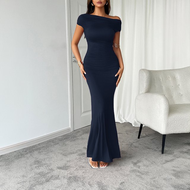 Generic 2025 Spring and Summer Dress Women's Sexy Slim Shoulder Short Sleeve One-Step Hip Skirt
