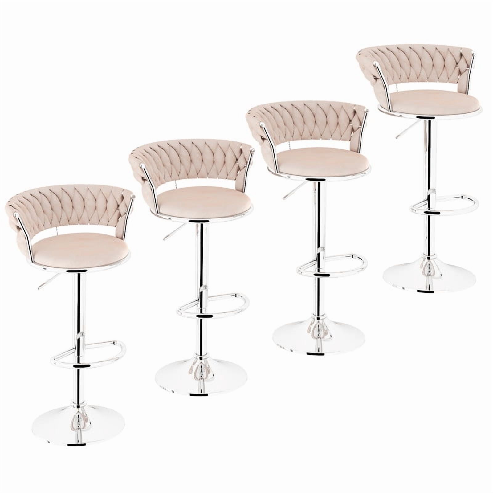 Baxluxe Velvet Bar Stool Set of 4, 360 Degree Swivel Bar Chair with Footrest & Backrest, 4 Pieces Adjustable Barstool Dining Chairs, Counter Height High Stool Pub Chair for Kitchen Island, Beige