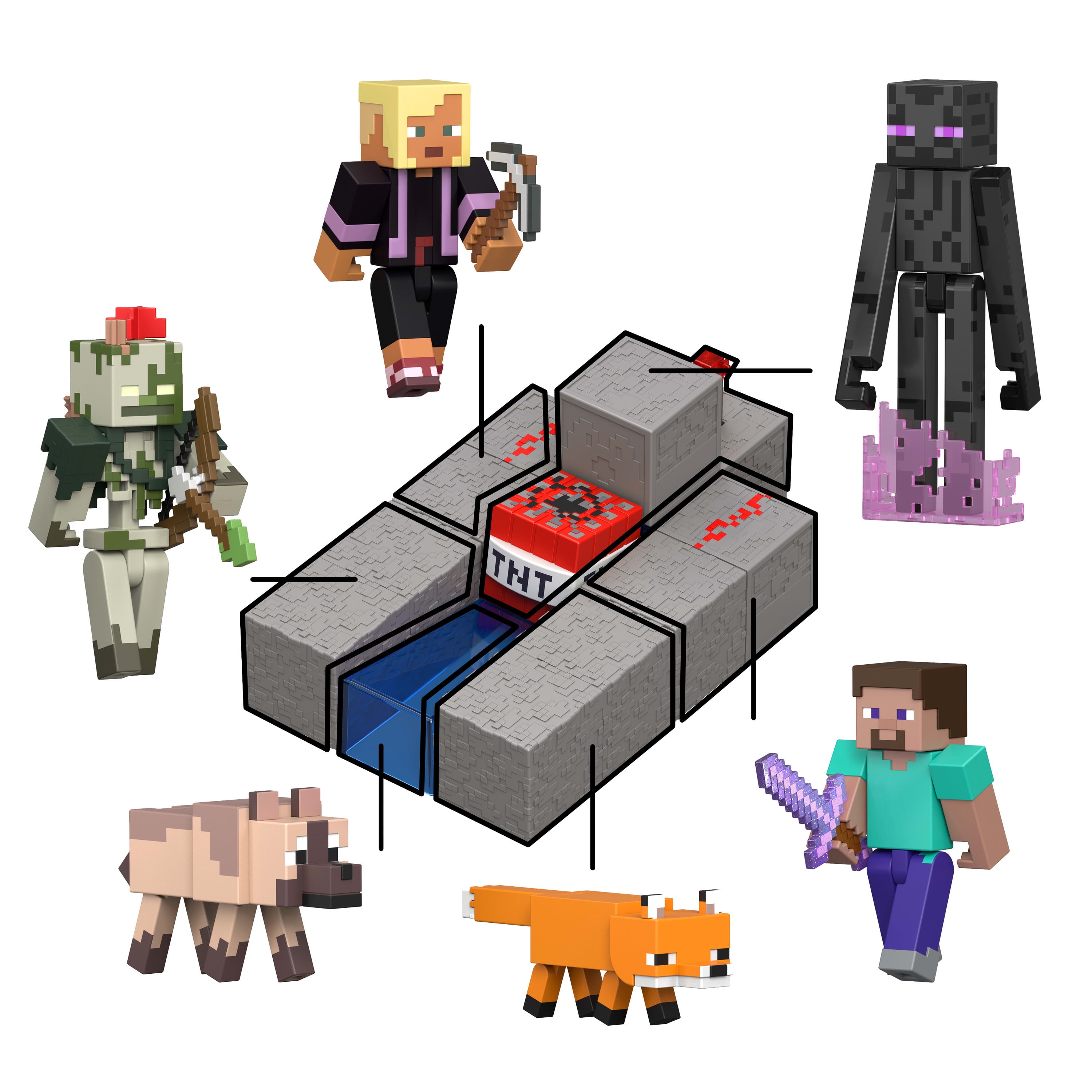 Minecraft Fox Action Figure & Accessory Set, 3.25-inch Scale Collectible Toy with Building Piece