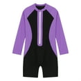 thumbnail image 4 of iiniim Girls Boys Long Sleeve One Piece Swimsuit Shorty Wetsuit Kids Surfing Rash Guard UPF 50 Purple 10, 4 of 7