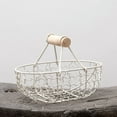 thumbnail image 2 of Wooden Handle Metal Retro Basket Portable Multi-Function Vegetable Fruit Egg Groceries Practical Storage Organizer White, 2 of 8