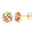 thumbnail image 1 of 14K Tricolor Shiny And Textured Finish Love Knot Earrings, 9mm, 1 of 1