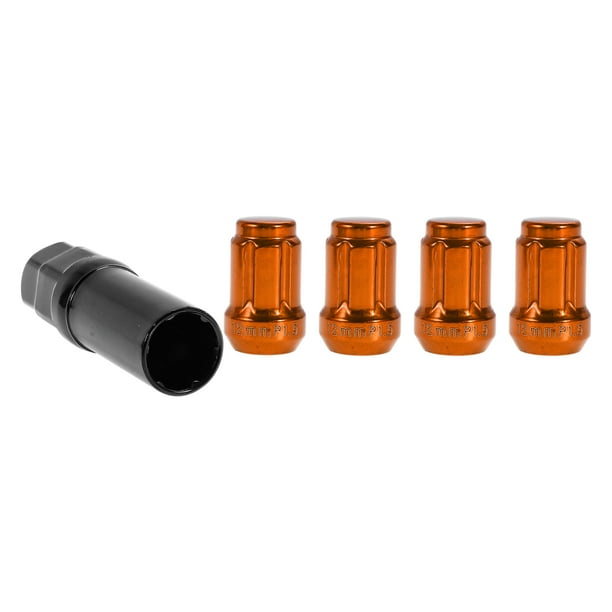 Tuerca de bloqueo de rueda M12x1.5 con tuercas de bloqueo de rueda, llave de socket para Honda para Toyota, herramienta de bloqueo de llantas antirrobo color naranja 1 juego