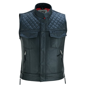 Men's Motorcycle Sleeveless Leather Vest Biker Riders Motorbike Motocross Vests Black-4XL