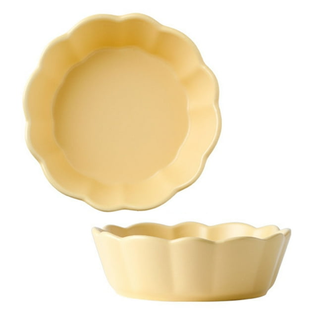 Qeeadeea Petit Plat Rond de Cuisson, Ensemble de 2, Moule à Tarte en Céramique Coloré, Assiette à Tarte Ronde en Céramique - Jaune - 15x15x5 cm, 16 Oz