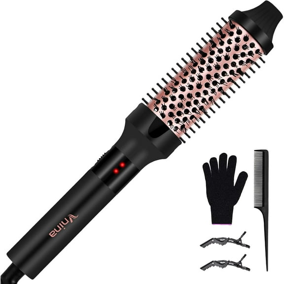 1.5 Inch Thermal Brush for Blowout Look, Heated Round Hair Straightening Curling With 2 Temp Settings, Ceramic Iron for Medium & Long Hair, Dual Voltage for Travel