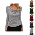 thumbnail image 1 of Womens Sparkle Top 2026 Spring Trendy Long Sleeve Cowl Neck Stretch T Shirts Going out Tops Rave Outfits, 1 of 8