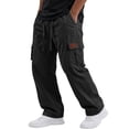 thumbnail image 2 of Mens Cotton Linen Cargo Pants Casual Trendy Elastic Waist Drawstring Trousers Summer Relaxed Fit Lightweight Hiking Pants with Pockets Black S, 2 of 6