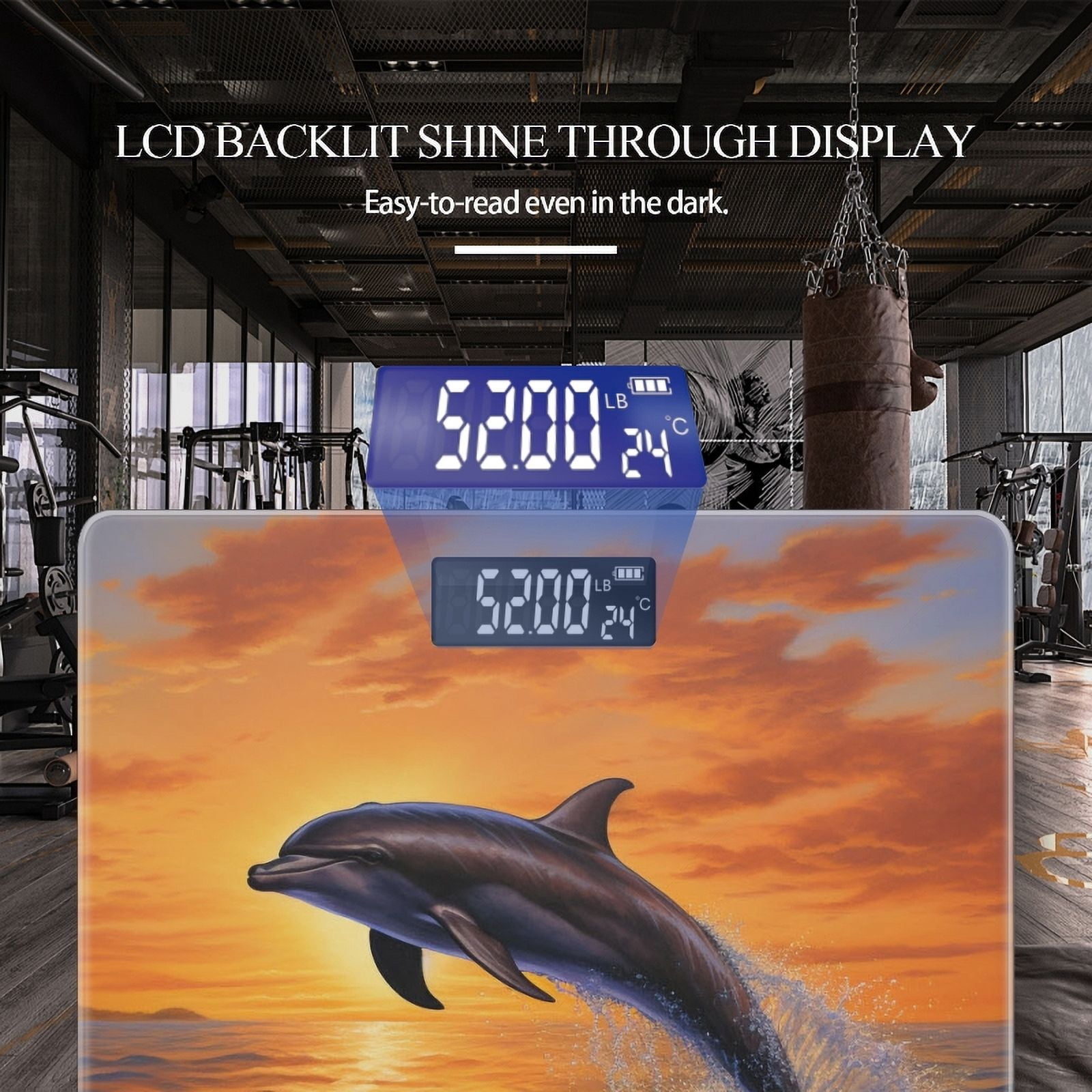 High Precision Body Weight Scale Smart Bathroom Scales with Large LCD Display(400lbs),Decorative for Bedroom-Dolphin Leaping Out Of The Water At Sunset