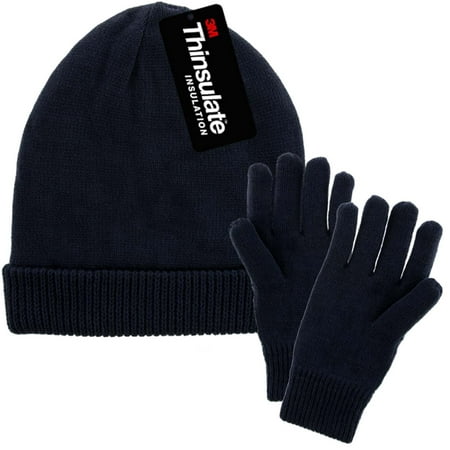 DG Hill Mens Winter Hat And Gloves Set with 3M Thinsulate Fleece Lining Beanie